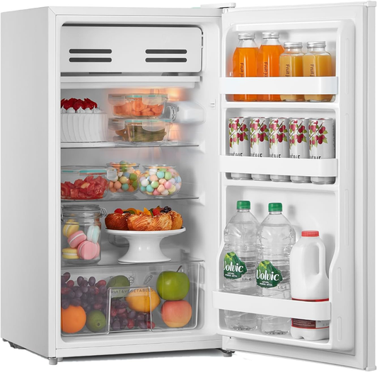 COMFEE’ RCD93WH2(E) 93L Under Counter Fridge – Compact Small Refrigerator with Cooler Box, Interior Light, Removable Glass Shelf, Reversible Door, Adjustable Legs – White, Energy Class E