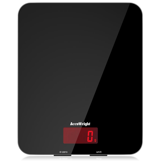 ACCUWEIGHT 201 Digital Kitchen Scale, 5kg/11lb, Glass Platform, Backlit LCD, Food & Baking Scale (Batteries Included)