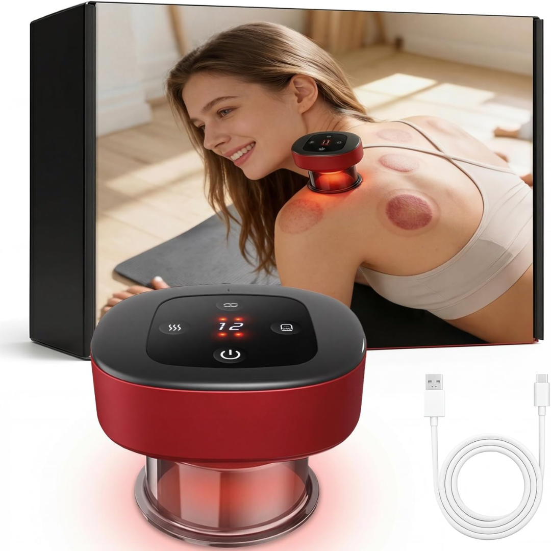 Aokitec 7-in-1 Electric Cupping Machine – Wireless Heated Body Massager with Red Light & Gua Sha for Muscle Relief