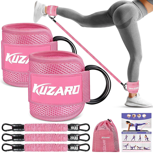 KUZARO Resistance Bands Set with Ankle Straps – Glutes & Legs Workout Bands for Home Gym