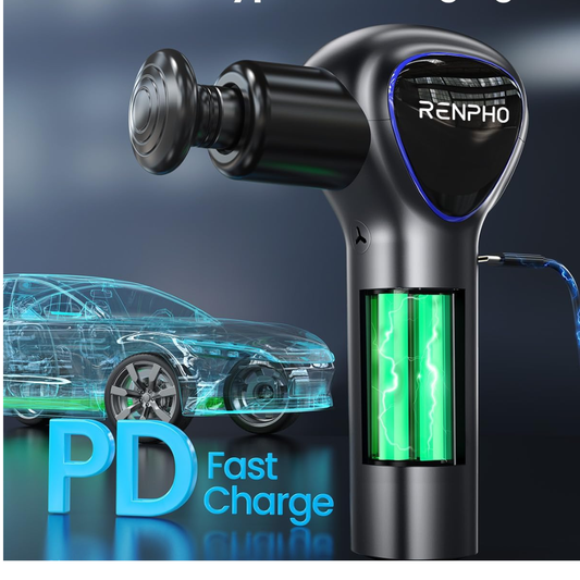 RENPHO Reach Handle Massage Gun – Mini Deep Tissue Massager, 5 Speed, 4 Heads, 3200RPM, Extension Handle (Black)