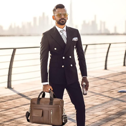 Leather Laptop Briefcase for Men 15.6" Business Work Bag with Shoulder Strap