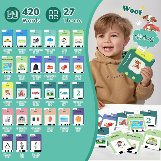 420 Words Talking Flash Cards for Toddlers (3–6) – Montessori Learning & Speech Therapy Toy (210 Cards, Green)