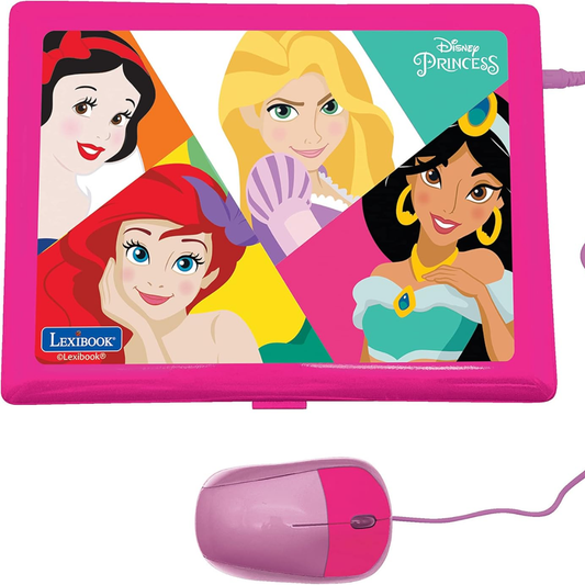 LEXIBOOK Disney Princess Educational Laptop – Bilingual Spanish/English Kids Learning Toy with 124 Activities (Pink)