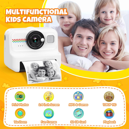 HiMont Kids Instant Print Camera 1080P with 32GB Card & Paper Rolls (Black)