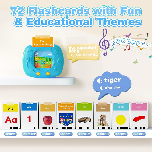 HOMESTEC Talking Flash Cards – 144 English Learning Words for Toddlers & Preschool Kids (Blue)