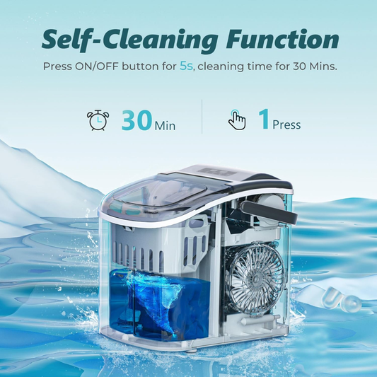 EUHOMY Countertop Ice Maker Machine, Portable 12kg/24H Ice Cube Maker with Handle, Self-Cleaning, 9 Cubes in 6 Mins for Home, Kitchen, Office & Bar