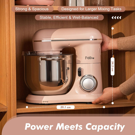 Fab by Kitchen in the Box 8L Stand Mixer, 2000W Electric Food Mixer with 10 Speeds, Dough Hook, Whisk & Beater for Home Baking, Pink