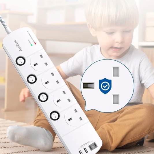 1.8M Extension Lead, 4 Way Socket Outlets Power Strips with 4 USB (2 Type C & 2 USB