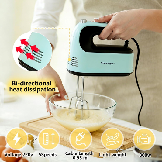 300W Electric Hand Mixer, 5-Speed Handheld Mixer with Stainless Steel Beaters, Dough Hooks & Whisks for Baking, Eggs & Cream Mixing