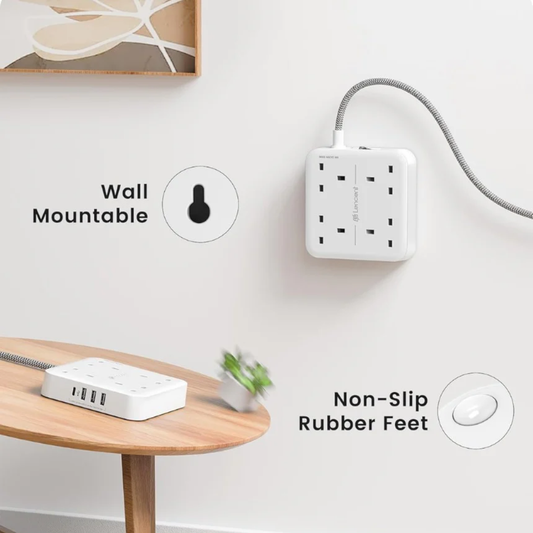 3M Extension Lead with USB C Port (3250W 13A), 4 Way Outlets Power Strip with 1 USB-C and 3 USB Slots