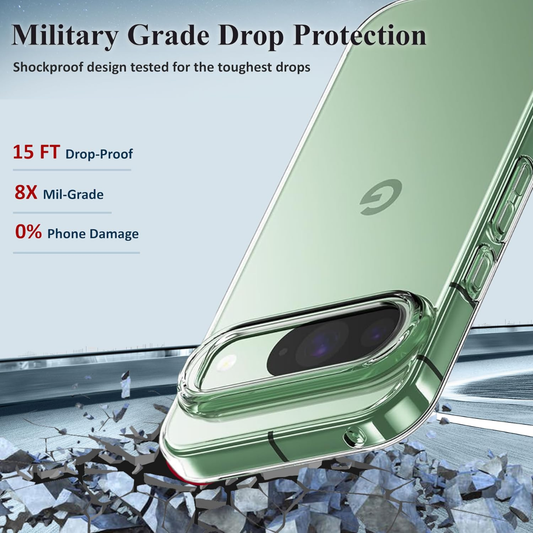 Tentoki Clear Case for Google Pixel 9/9 Pro, 3in1 with 1 Phone Case +2 Screen Protector Tempered Glass,TPU Ultra-Slim Shockproof Protective Case Cover, Prevents Yellowing Film, Transparent