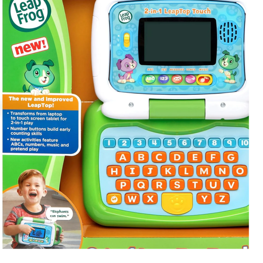 LeapFrog 2-in-1 LeapTop Touch Laptop – Kids Learning Toy with 10 Modes (Green)
