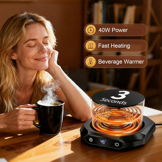 MQUPIN Mug Warmer for Desk – 3 Temp Settings (55°C/65°C/75°C), Auto Shut-Off 1–12H, Coffee Tea & Milk Warmer for Office & Home Use