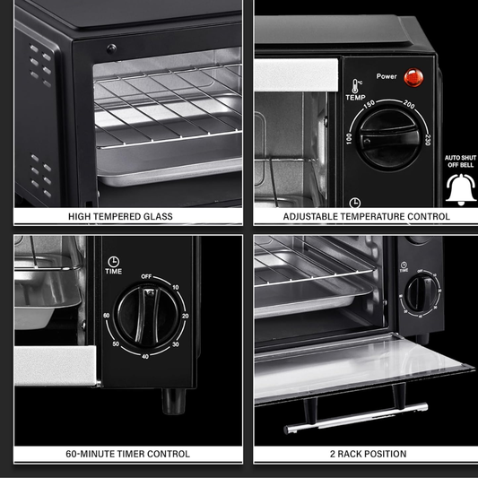 Belaco BTO-109N 9L Mini Toaster Oven – 750W Portable Tabletop Baking Oven with Timer & Accessories