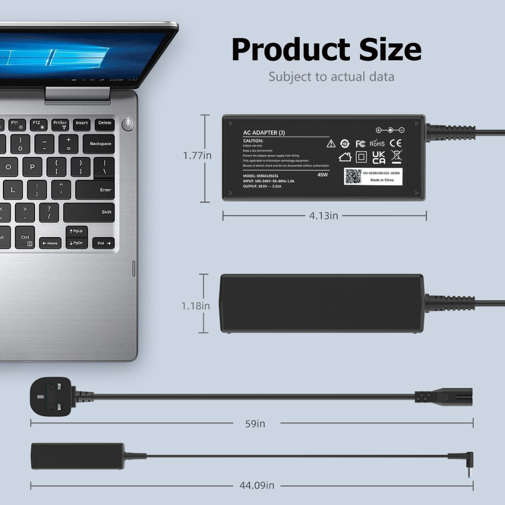 45W Laptop Charger for HP Pavilion, EliteBook & ProBook