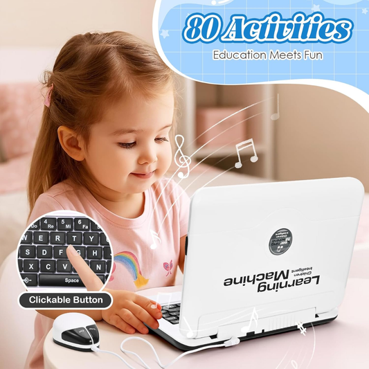 Kids Educational Laptop Toy – 80+ Activities for Learning English, Math, Games & Music – White