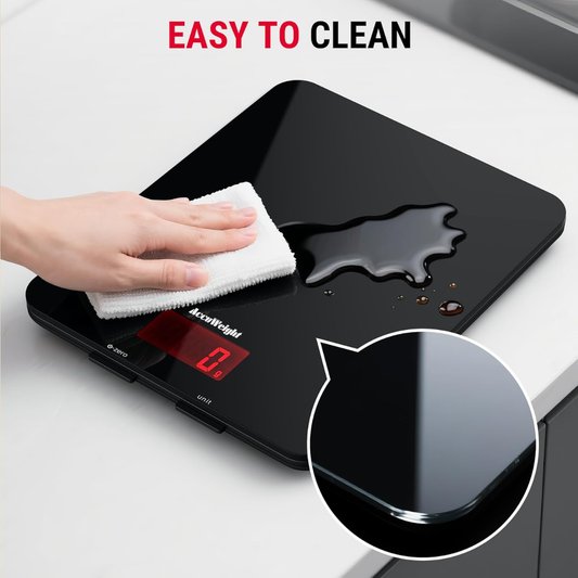 ACCUWEIGHT 201 Digital Kitchen Scale, 5kg/11lb, Glass Platform, Backlit LCD, Food & Baking Scale (Batteries Included)