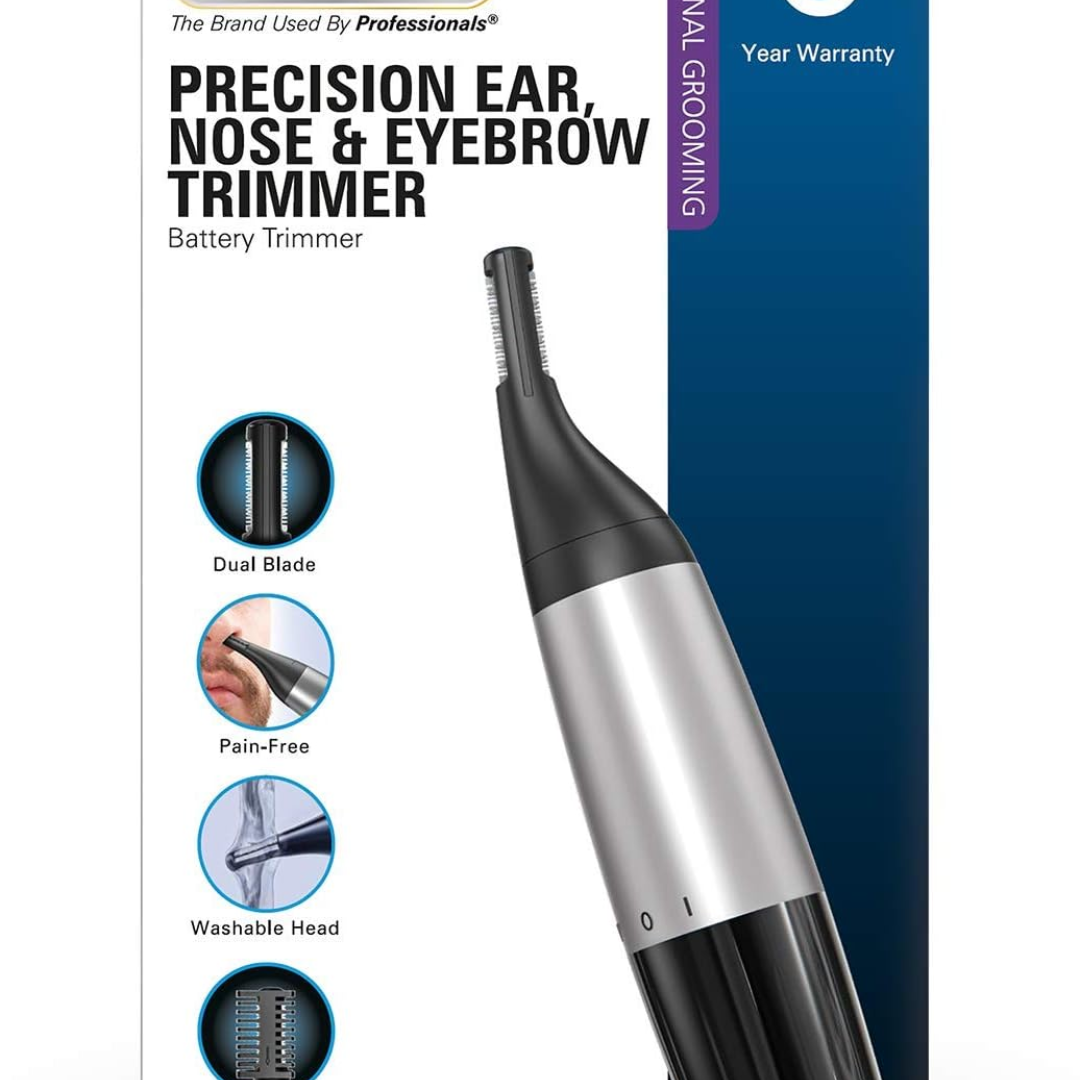 Wahl Precision Ear, Nose & Eyebrow Trimmer for Men – Dual Blade, Washable, Battery Operated, Gift for Him