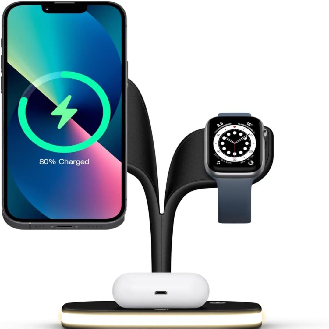 5-in-1 Magnetic Wireless Charger Station - 15W Fast Charging Dock with LED Lamp