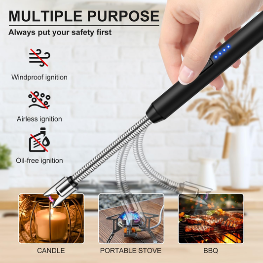 2 Pack Rechargeable USB-C Electric Candle & BBQ Lighter, Long Reach Bendable Flameless Windproof Arc Lighter for Home & BBQ Use