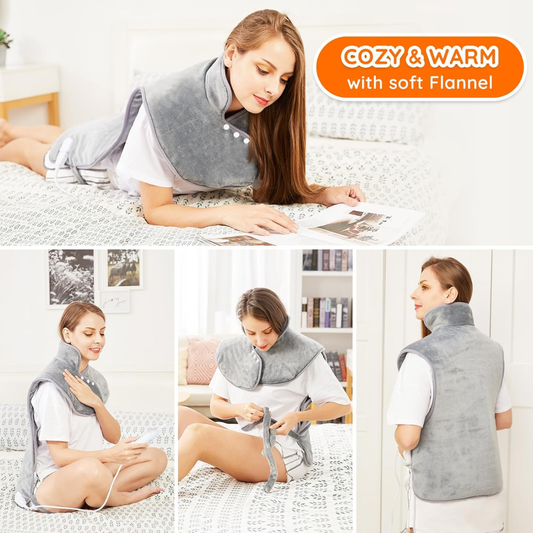 Mia&Coco Electric Heating Pad for Back, Neck & Shoulders – Fast Heat Therapy Wrap with 6 Heat Levels & Timer (60×100cm)