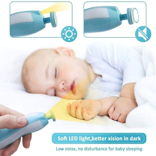Qunlions Life 8-in-1 Baby Electric Nail File – Safe Baby Nail Trimmer Kit with 6 Grinding Heads & LED Light (Blue)
