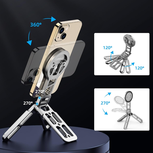 Magnetic Pocket Phone Tripod | Foldable Smartphone Holder Stand with Arca-Swiss & Cold Shoe Mount for iPhone 17/16/15/14/13/12 – Video, Vlog & Travel