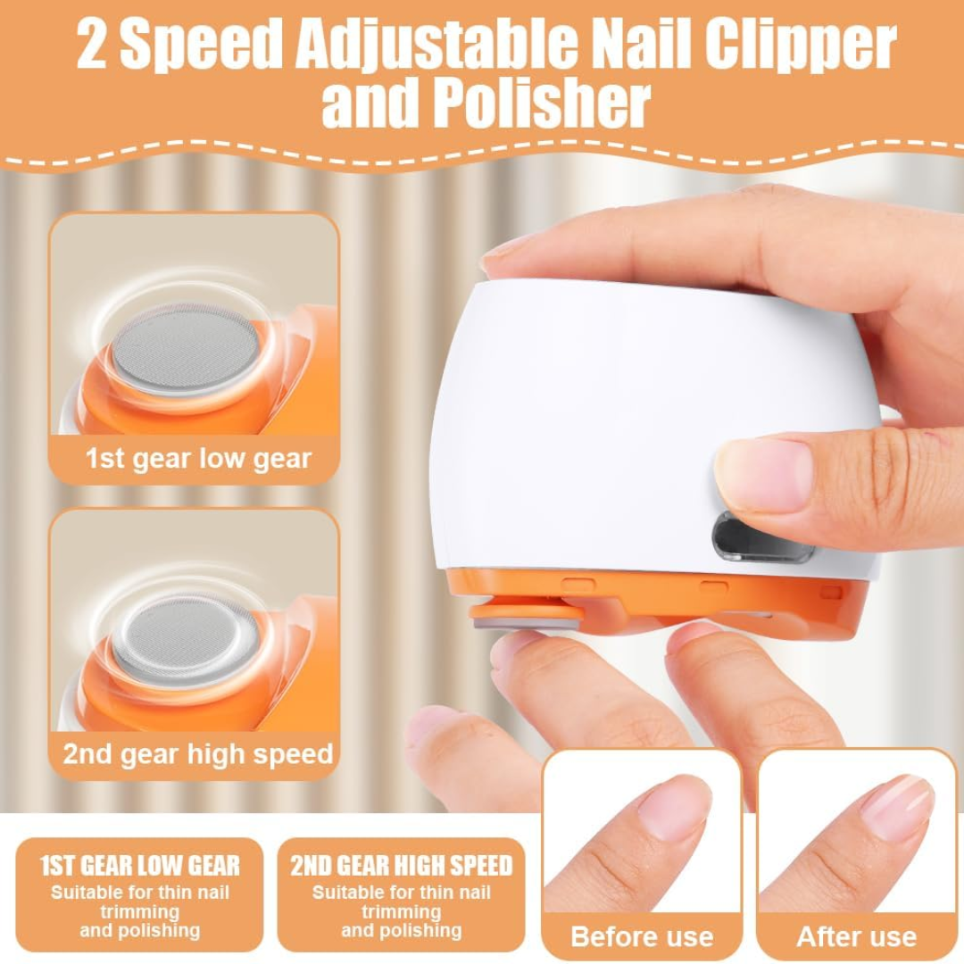 LOPHE 2-in-1 Electric Nail Clipper & Polisher – USB Rechargeable Automatic Trimmer with LED Light