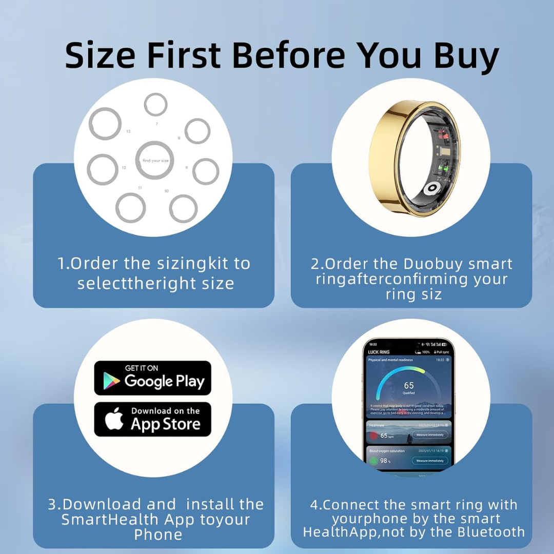 Smart Health Tracking Ring – Sleep, Heart Rate & Blood Oxygen Monitor for iOS & Android