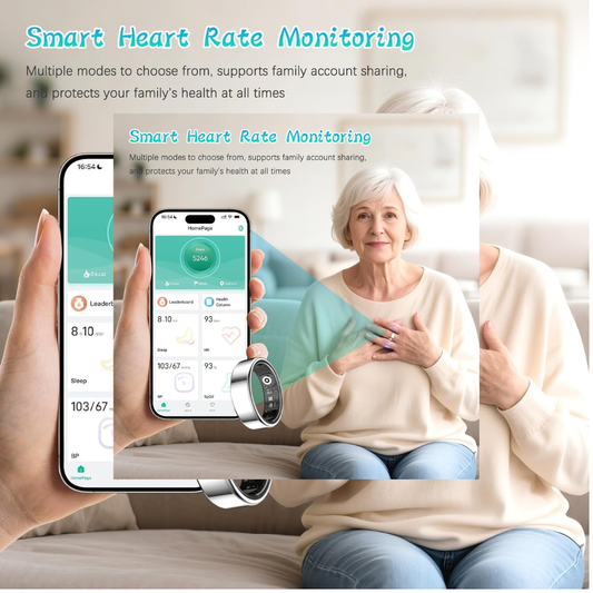 Smart Health Ring – Sleep, Heart Rate & Blood Oxygen Tracking, Waterproof Fitness Ring, Android & iOS (Size #10)