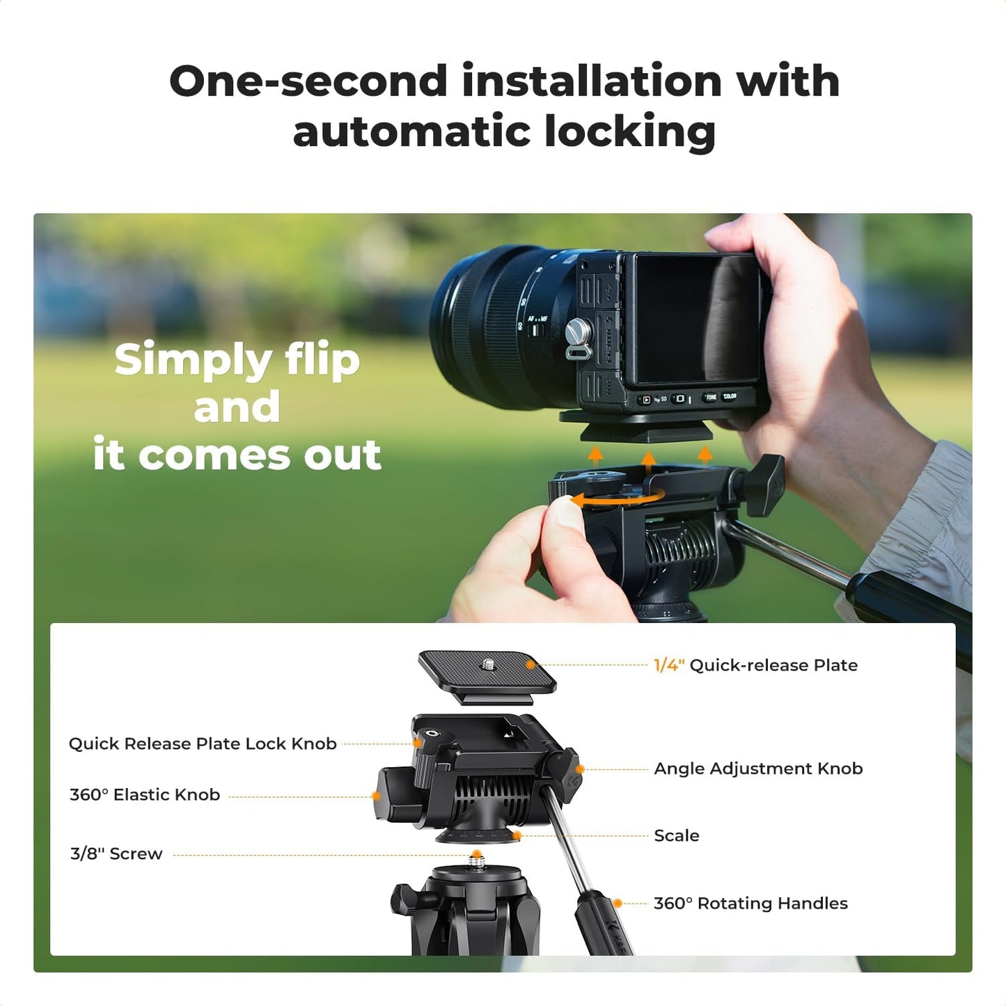 K&F CONCEPT 75" Travel Camera Tripod | Lightweight Tripod for DSLR, Mirrorless & Phone