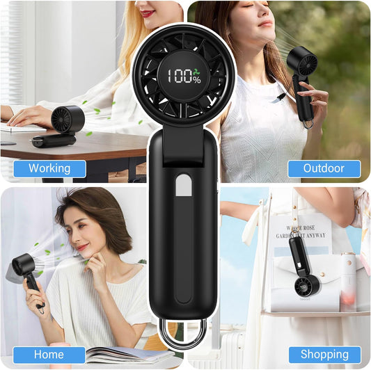2025 Turbo Handheld Fan-100-Speed Adjustable,USB Rechargeable,5000mAh Battery,7-Blade High-Speed Cooling for Travel,Office,Camping-Compact,Foldable with LED..
