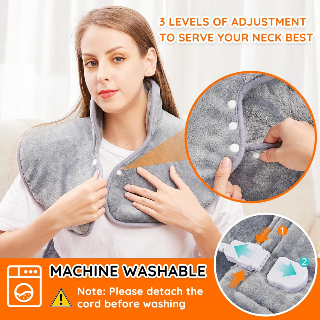 Mia&Coco Electric Heating Pad for Back, Neck & Shoulders – Fast Heat Therapy Wrap with 6 Heat Levels & Timer (60×100cm)