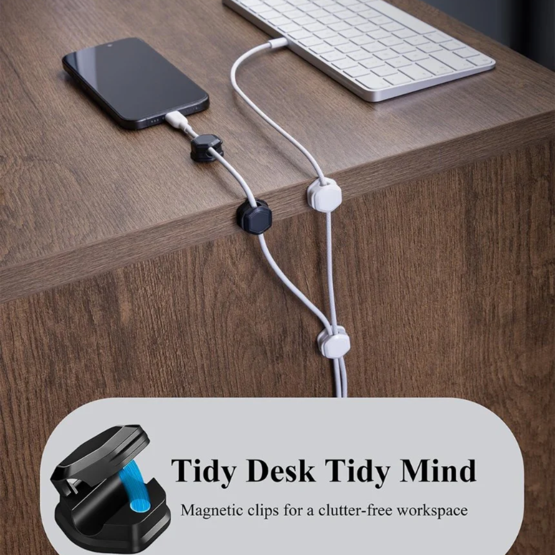 Magnetic Cable Clips (12 Pack) - Self Adhesive Cable Organisers for Desk, Home, Office & Car - Cable Tidy for Charging Cables, USB Cords, Mouse & Keyboard Wires(12, Black)