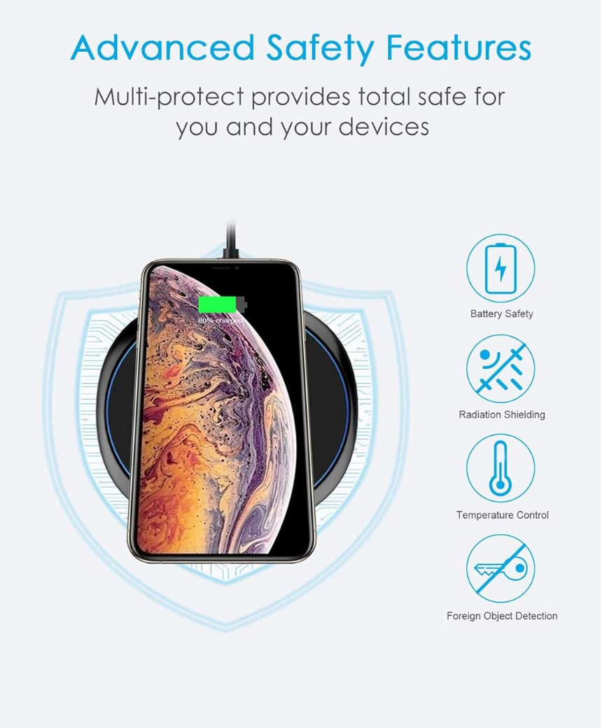 Wireless Charger for iPhone and Samsung Fast Charging Qi-Certified Charging Pad Compatible with All Wireless Charging Smartphones