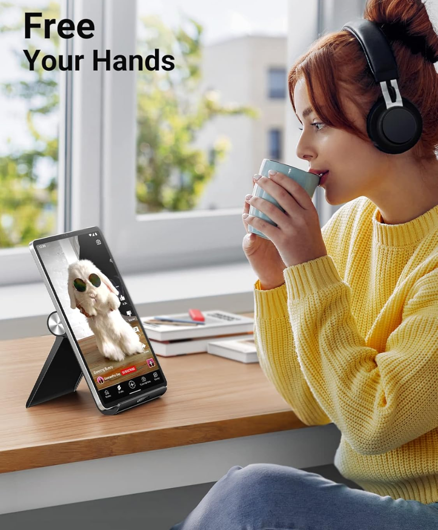 iPad Stand Tablet Desk Holder Adjustable Foldable Tablet Stand for iPad, Samsung Galaxy Tab and Other Tablets with Stable Anti-Slip Design
