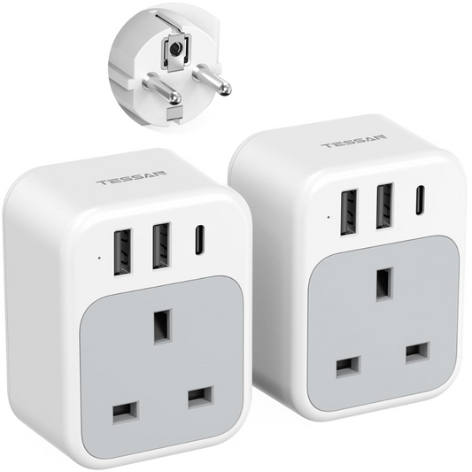 UK to European Plug Adapter 2 Pack