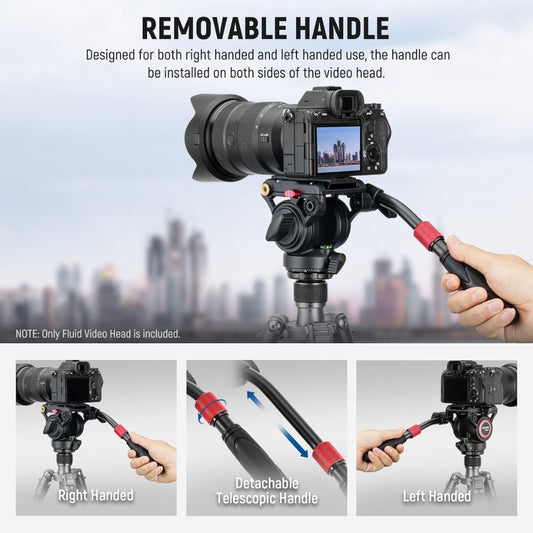 Video Tripod Fluid Head with Quick Release Plate, Telescopic Handle & Panorama Scaled Base (⌀55mm), Max Load 13.2lb/6kg, Heavy Duty for DSLR Video Cameras, GM001
