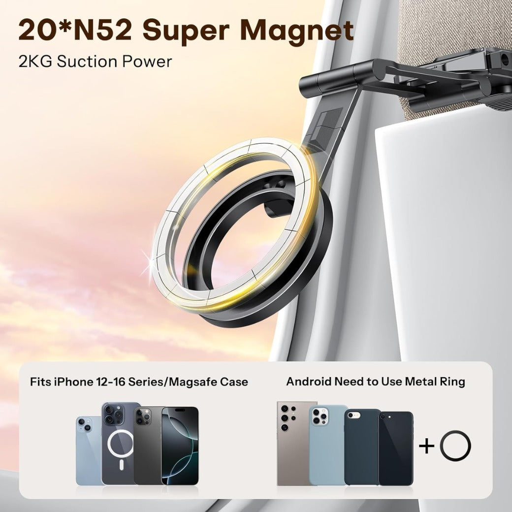 Aluminum Magnetic Phone Tripod — 360° Rotating for MagSafe Tripod Mount, Ultralight 158g Portable, Fits Gym, Vlog, Airplane & Travel Gadgets, For iPhone 17/16/15/14 Pro Max Air, etc, Black