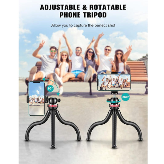 Phone Tripod, Flexible Tabletop & Travel Tripods with Wireless Remote, 360° Rotating Portable Camera Binocular Tripod Adapters Stand for Cellphones & Sports Camera, Ideal for Video Recording