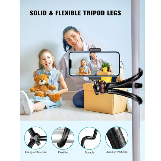 Phone Tripod, Flexible Tabletop & Travel Tripods with Wireless Remote, 360° Rotating Portable Camera Binocular Tripod Adapters Stand for Cellphones & Sports Camera, Ideal for Video Recording