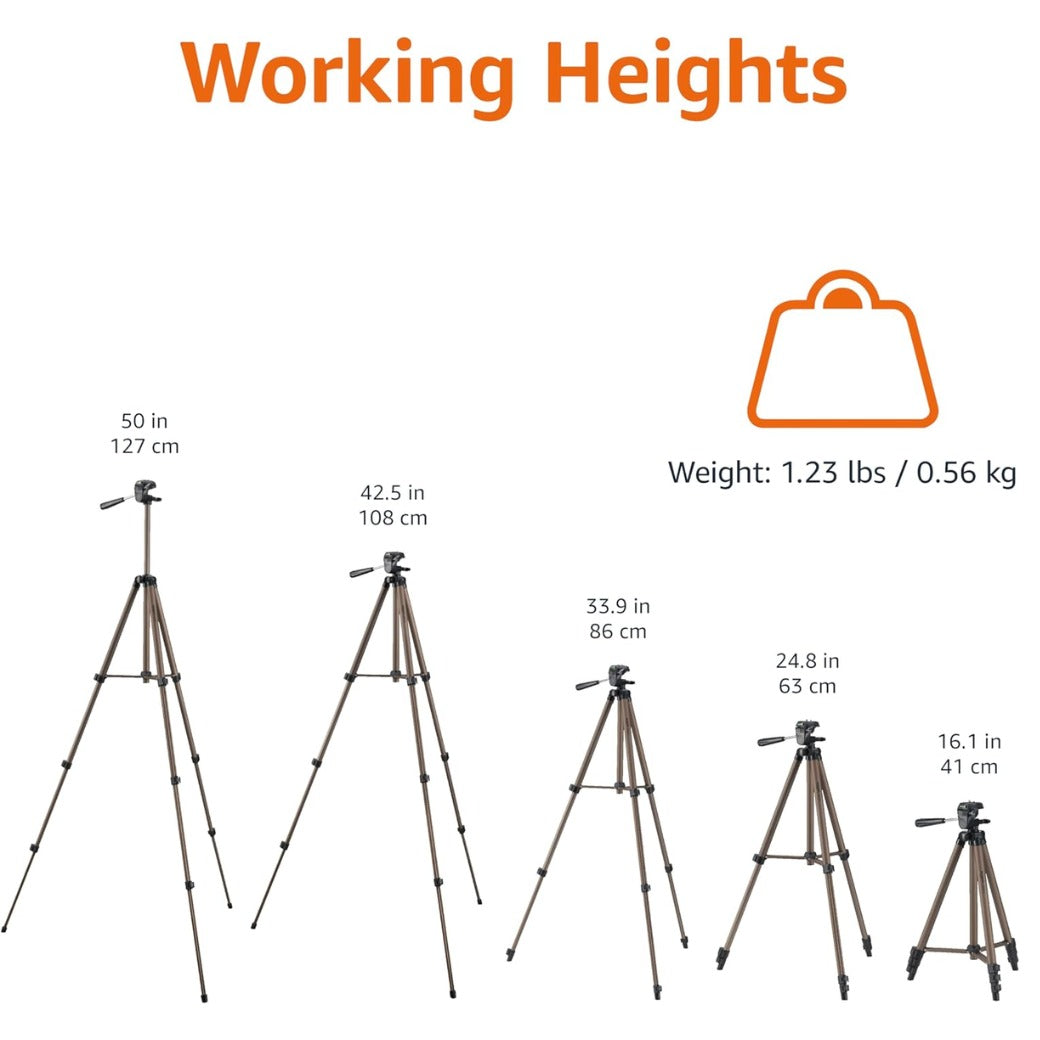 Amazon Basics 127 cm (50 Inch) Lightweight Tripod with Bag, Champagne