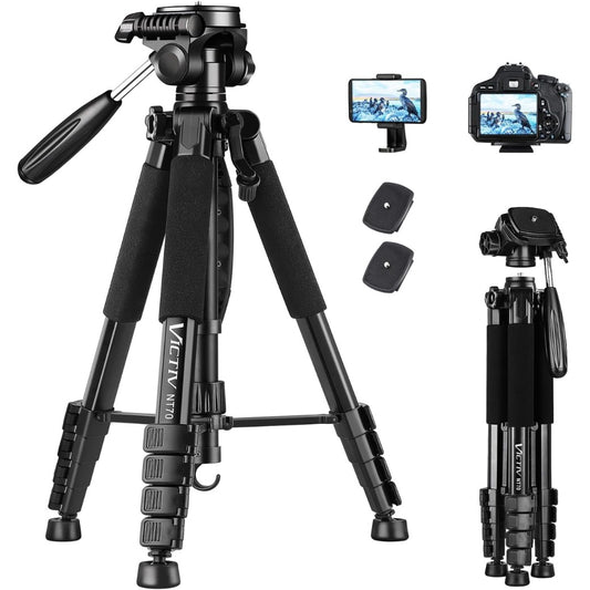 Victiv Camera Tripod 63-73" for Canon Nikon, Lightweight DSLR Camera Stand with Detachable 3-way Swivel Pan Head Max Load 14lb/6.35kg, Aluminum Tripod with Holder and Carry Bag
