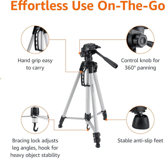 Basics 152 cm (60-Inch) Lightweight Camera, DSLR and Binocular Tripod with Bag, Black
