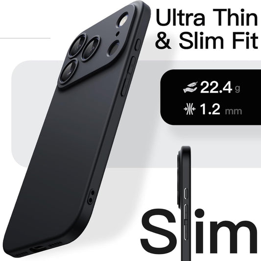 Slim Case for iPhone 17 Pro 6.3-Inch, Ultra-Thin Lightweight Minimalist Phone Cover with Camera Lens Protection, Matte Anti-Fingerprint Finish (Black)