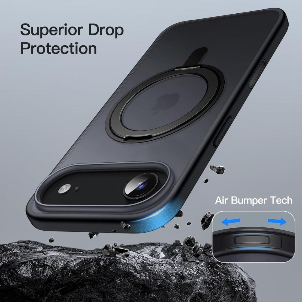 360 Degree Rotatable Ring Case for iPhone 17 Air with Camera Control Button, Compatible with MagSafe, Slim Shockproof Phone Cover with Stand & Ring Holder, 6.5-Inch Display (Black)