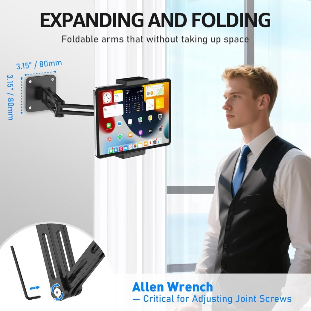 Tablet Wall Mount Holder, 360° Rotation Adjustable iPad Wall Holder, with Aluminum Extendable Arm Adjustable for iPad Mini/Air/Pro/Galaxy Tab/Kindle/Switch, All 4.9"-13" Phones & Tablets
