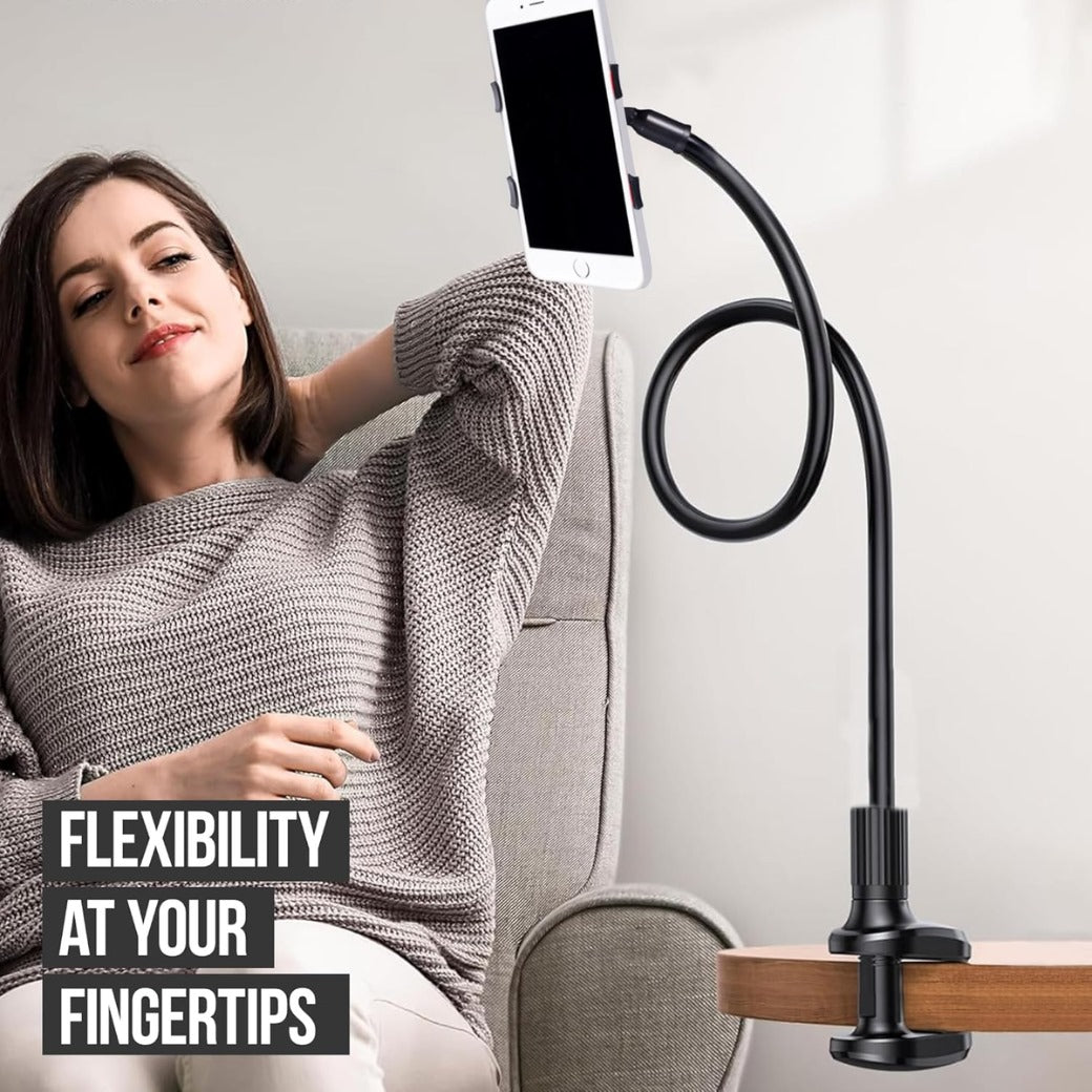 Gooseneck Phone Holder for Bed – 360° Adjustable Flexible Long Arm Stand with Sturdy Clip for Desk Secret Santa Present – Compatible with iPhone, Samsung & More
