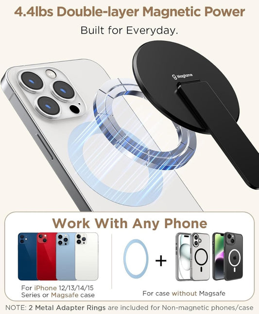 Magnetic Phone Stand, Phone Holder with Kickstand, 3 in 1 Metal Holder for Hand,Compatible with iPhone 12/13/14/15/16 Series,Black